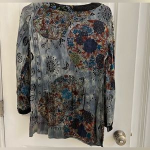 Citron Multi-Color Printed Long Sleeve Silk Blend Blouse Women's Size Medium M